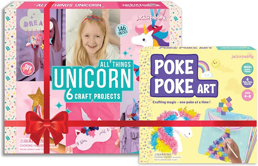 jackinthebox Gift for Little Girls & Boys (Unicorn 6in1 + Poke Poke Art) Craft Poke Poke Art & Unicorn Themed Arts and Crafts for Girls & Boys | Best Gift for Kids Ages 3 4 5 6 7 8 Years