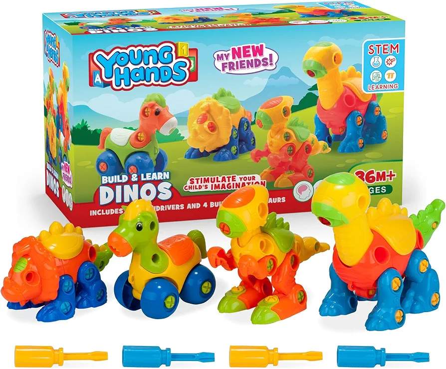 Creative Kids Build & Learn Dinosaur Take Apart Toy Set with Tools Interlocking STEM Educational Building Construction Kit for Preschool, Kindergarten, Boys & Girls Age 3+