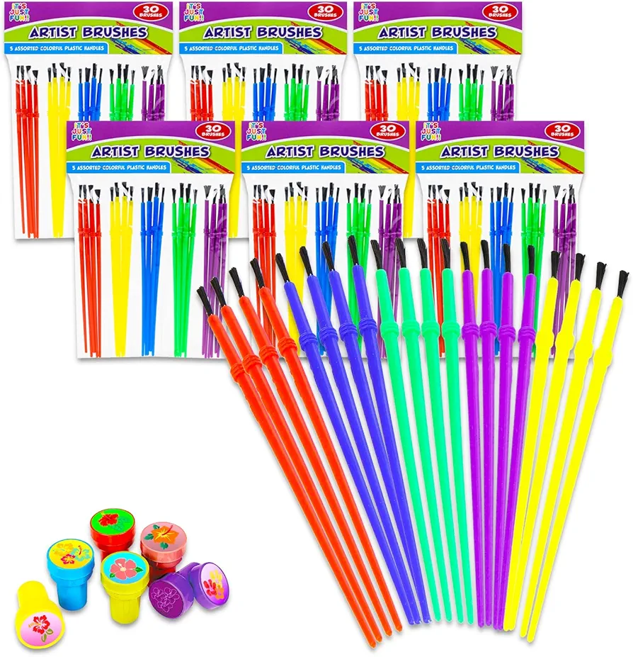 Kids Paint Brushes Bulk Classroom - Kids Classroom Paint Brushes Bundle Includes 180 Pcs Plastic Paint Brushes Set for Kids, Arts and Crafts School Classroom Supplies | Kids Paint Brushes Bulk