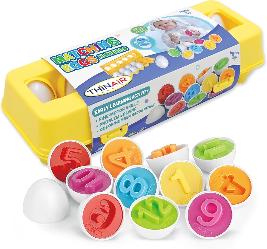 Dr. STEM Toys Matching Plastic Eggs 12 pc Set, Number & Color Learning, Sorter Puzzle, Montessori Gift