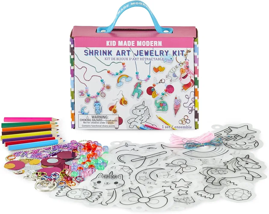 Kid Made Modern - Jewelry Making Kit - Shrink Art Charms - 180 Pieces Set - DIY Kids Crafts - Bulk Craft Set - Create Your Own Art - Includes Art & Jewelry Charm Supplies - Ages 6+