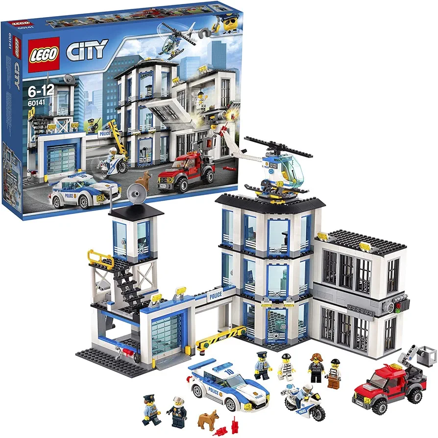 City Police Station Building Set, Toy Helicopter Car & Motorbike, Police Toys