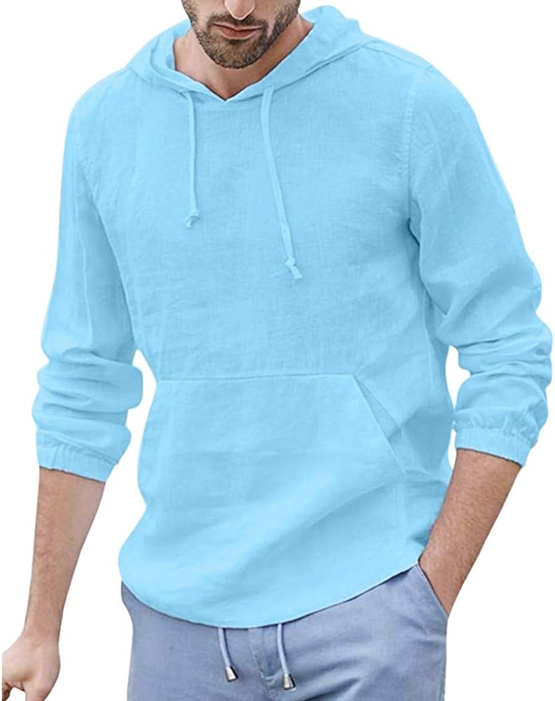 Lightweight Hoodies for Men Linen Hooded Pocket Solid Long Sleeve Retro T Shirts Tops Sweatshirt Hoodies