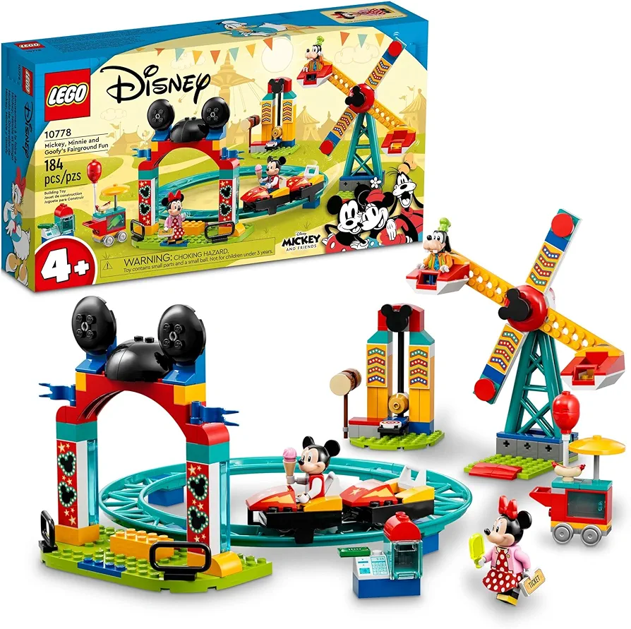 LEGO Disney Mickey and Friends – Mickey, Minnie and Goofy’s Fairground Fun 10778 Building Toy Set for Preschool Kids, Girls, and Boys Ages 4+ (184 Pieces)