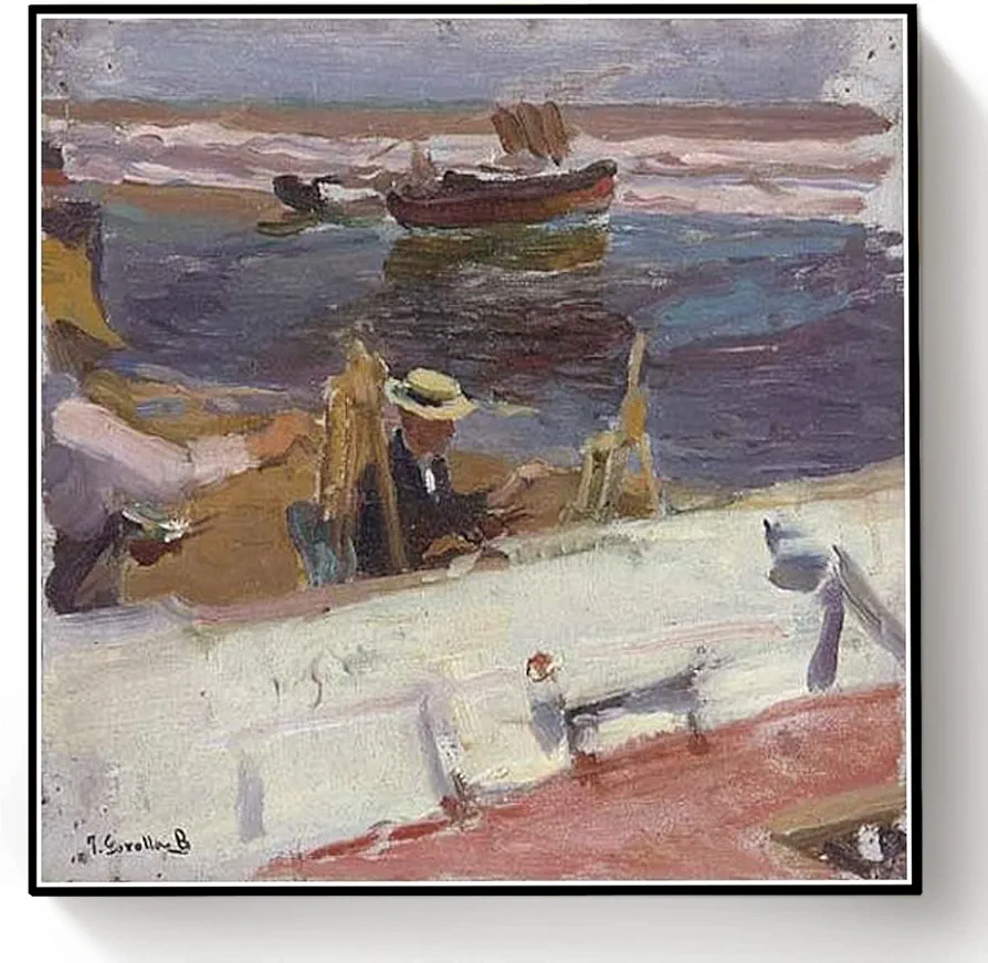 DIY Oil Painting Kit,Painters On The Beach Painting by Joaquin Sorolla Arts Craft for Home Wall Decor