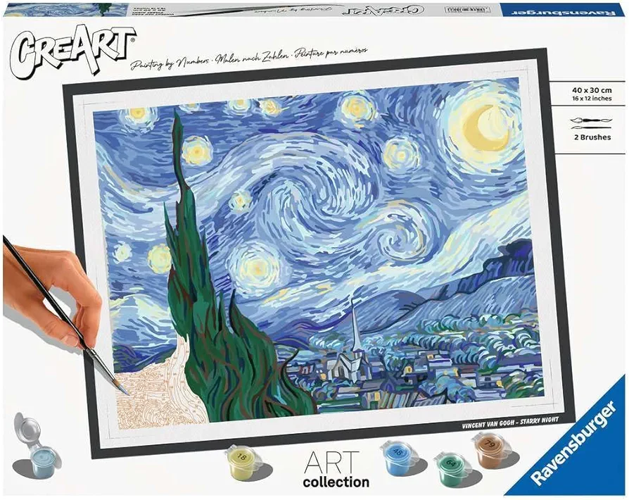 Ravensburger Van Gogh: The Starry Night Paint by Numbers Kit for Adults - 23518 - Painting Arts and Crafts for Ages 14 and Up