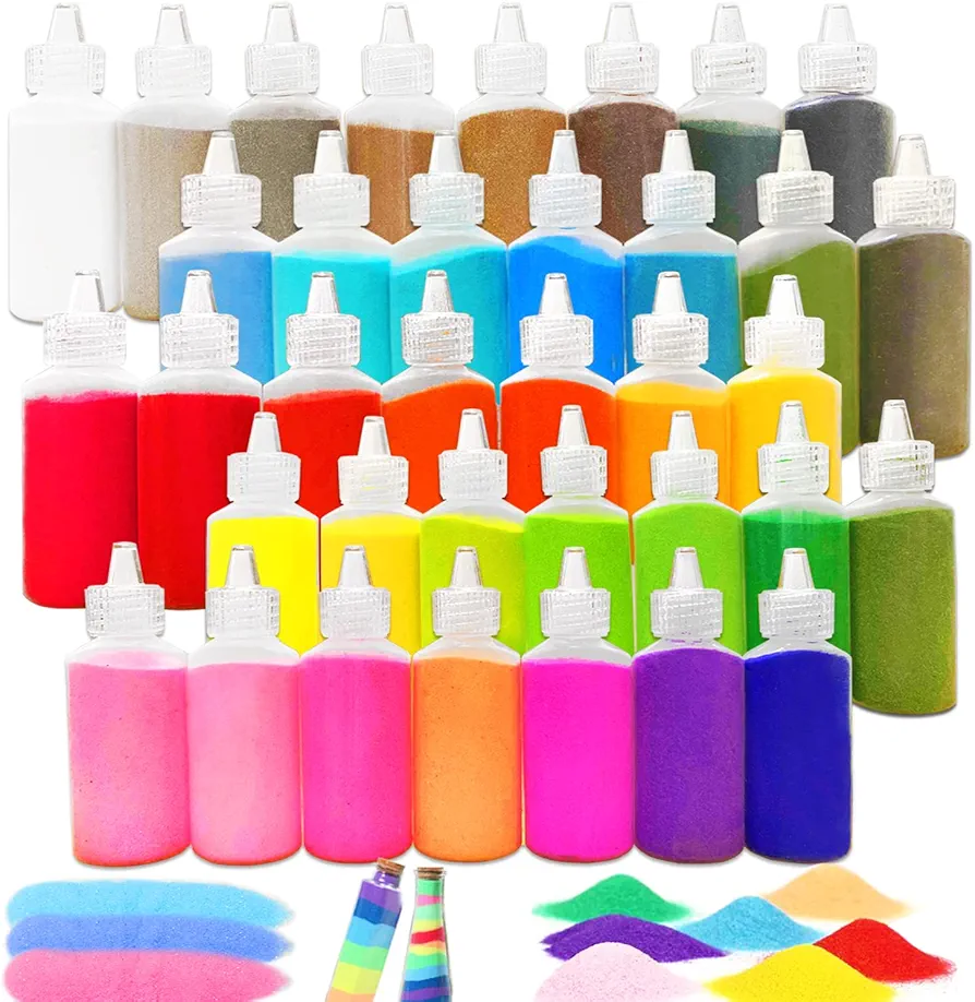 Fvcisshhu 36Pcs Art Sand,36 Colors Scenic Sand,DIY Arts Crafts Sand Kit for Kids Painting,Wedding Decoration,Sand Bottles(1.25oz)