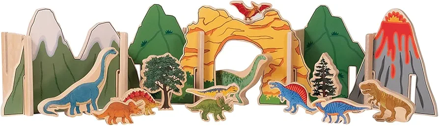 FF433 Happy Architect - Dinosaurs - Set of 22 - Ages 2+ - Wooden Blocks for Preschoolers and Elementary Aged Kids - Create Prehistoric Habitats for Jurassic Adventures