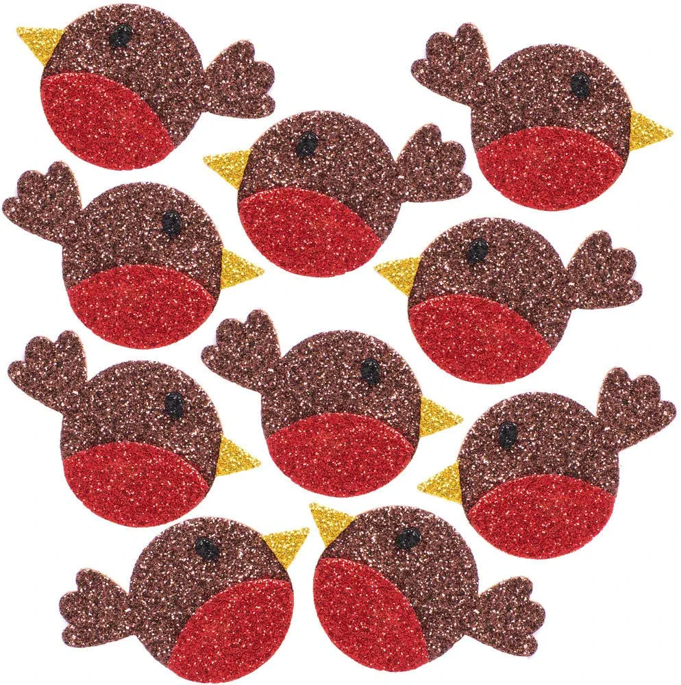 Baker Ross AX346 Festive Robin Glitter Foam Stickers - Pack of 100, Kids Stickers, Ideal for Children's Arts and Crafts Projects, Great for Card Making and Scrapbooking