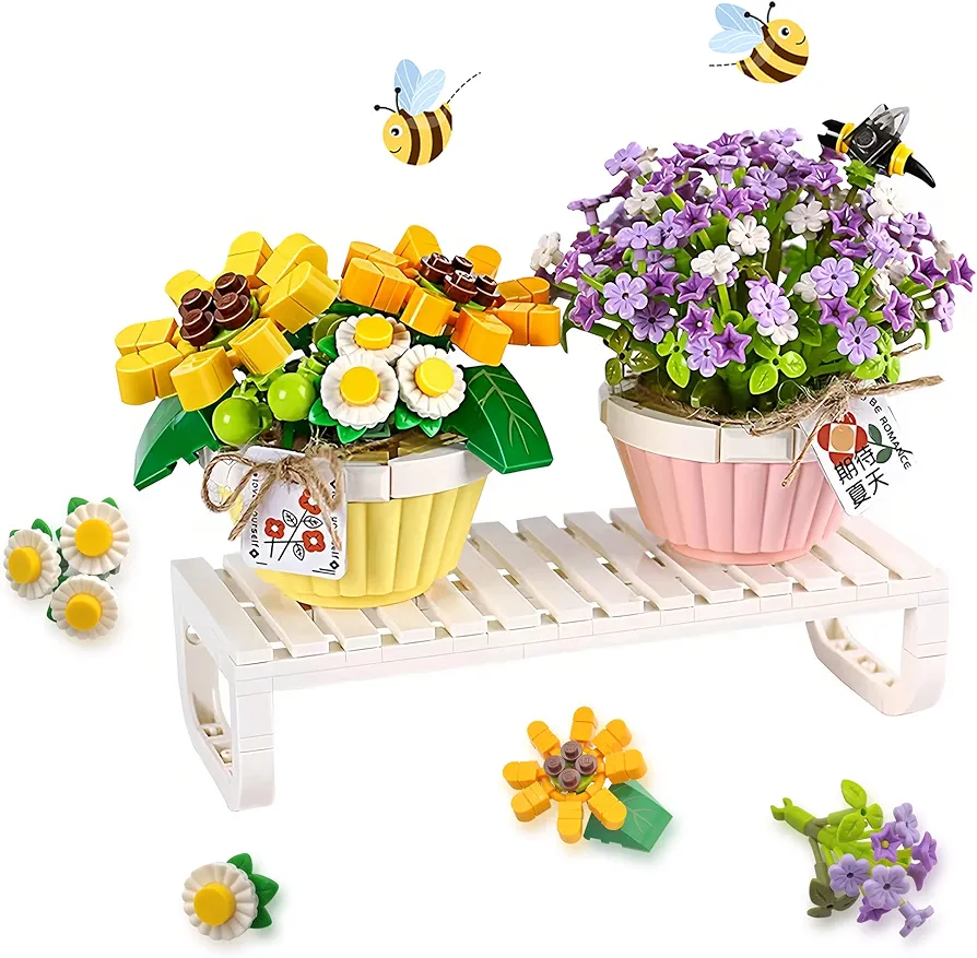 QIUXQIU Flowers Bouquet Building Blocks Set for Adult, 534pcs Daisy and Baby's Breath Bouquet Blocks Kits, Mini Bricks Bonsai Toys, Ages 8-12 yrs Old Girls Gift Ideas