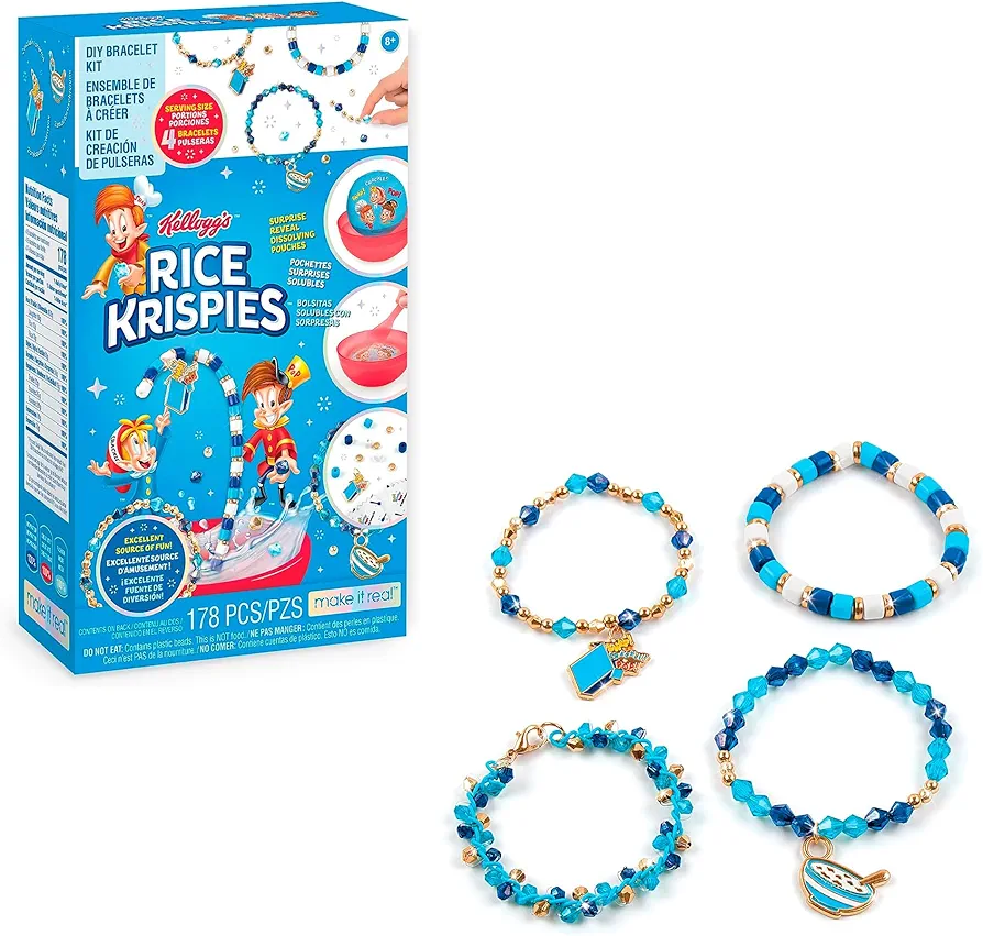 Make It Real: Kellogg's Cerealsly Cute - Rice Krispies - DIY Bracelet Kit, 178 pcs, Snap-Crackle-Pop Charms, Create 4 Cereal Themed Bracelets, Tweens, Girls & Kids Ages 8+