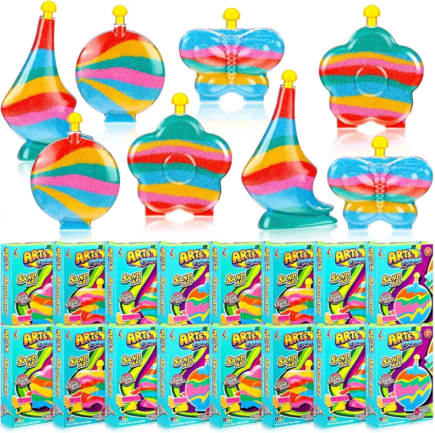 Liliful 24 Create Your Own Sand Art and Crafts Activity Kit Include DIY Sand Art Bottles Bulk, Colored Sand with Funnels and Sticks for Girls Boys Sand Party Favor Summer Activities Projects