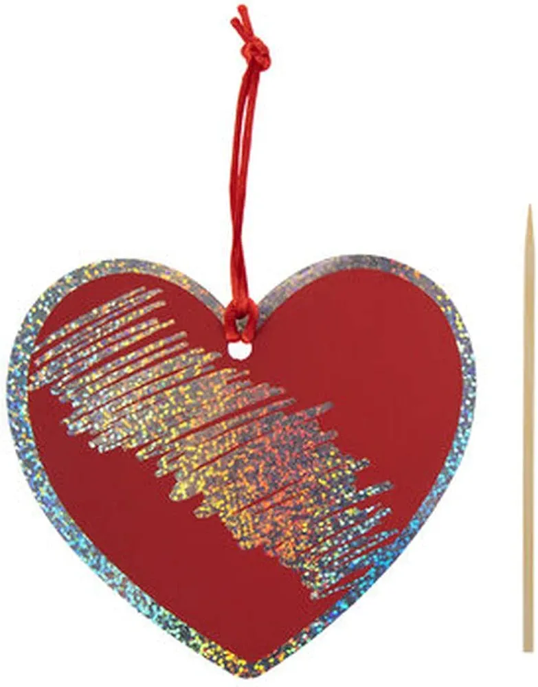 Valentine Red Heart Scratch Art Craft Kit for Sunday School, VBS, Classroom- Makes 24