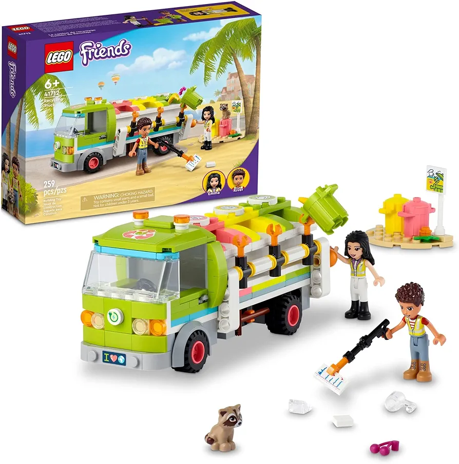 LEGO Friends Recycling Truck Toy 41712 - Set includes Garbage Sorting Bins, Emma and River Mini Dolls, Educational Learning Toys for Kids 6+ Years Old, Great Gift for Boys and Girls