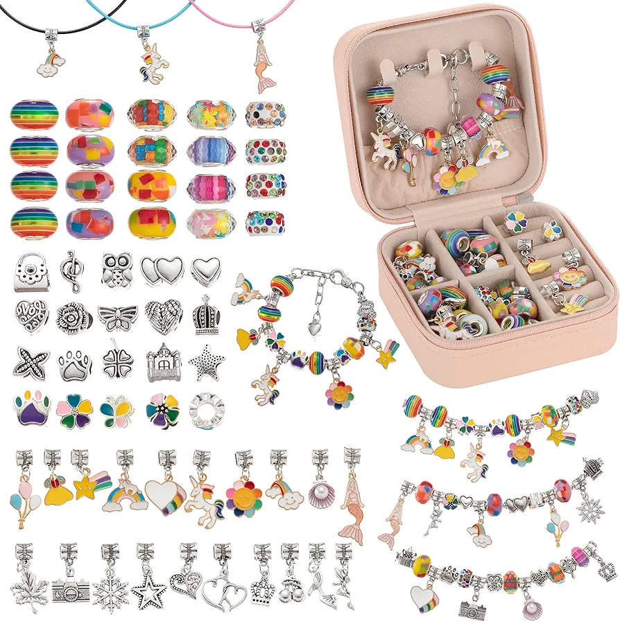 YUTROW Charm Bracelet Making Kit for Girls 10-12, Jewelry Making Kit Teen Girl Gifts Trendy Stuff Beads for Bracelets, Gifts for 6 7 8 9 10 11 12 Year Old Girls, Necklace Making Kit and Craft Kits