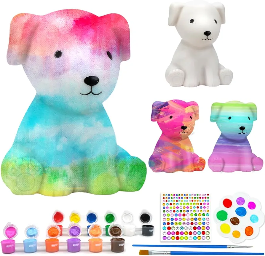 Paint Your Own Dog Lamp Kit 2pcs, DIY Dog Art Craft Painting Kits for Girls Boys Kid Age 4 5 6 7 8 9 10 11 12+, Art Supplies Creative Gifts for Easter, Birthday, Christmas, Party