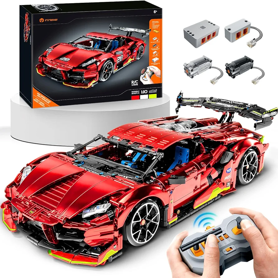 Plated Sports Car Building Sets with Electric Chassis Lifting, Colletible Building Model for Adults, 1:10 Scale Electric Driftable Remote Control Technic Sports Car for Adults Men Teens.