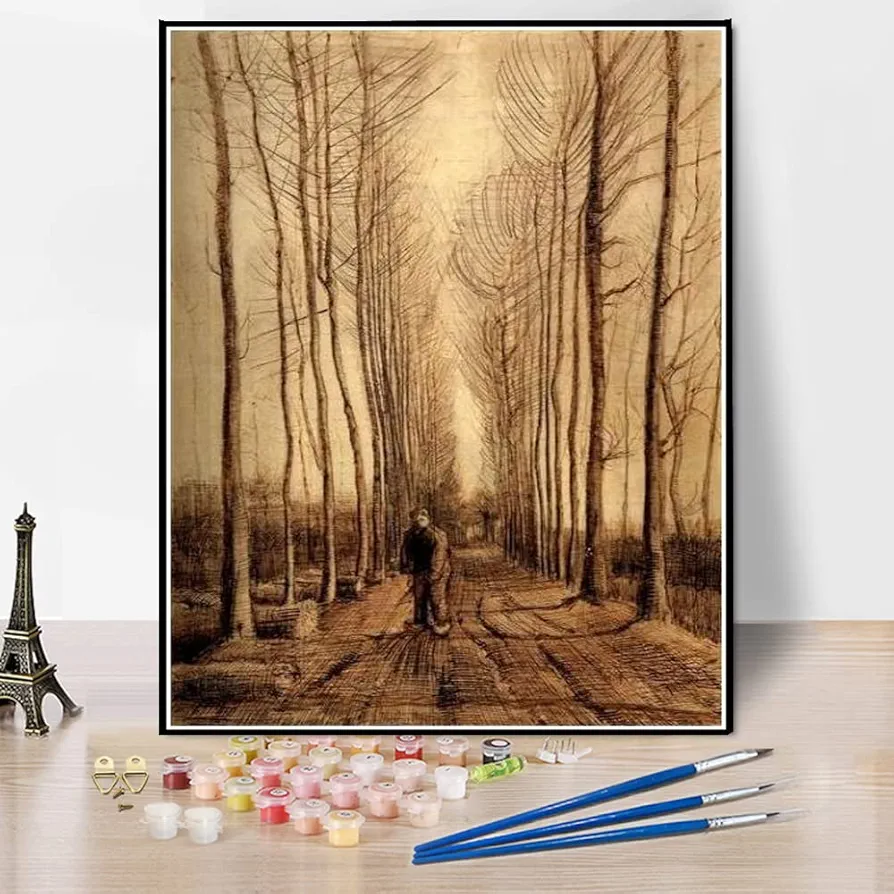 Number Painting for Adults Avenue of Poplars Painting by Vincent Van Gogh Arts Craft for Home Wall Decor 20X30CM