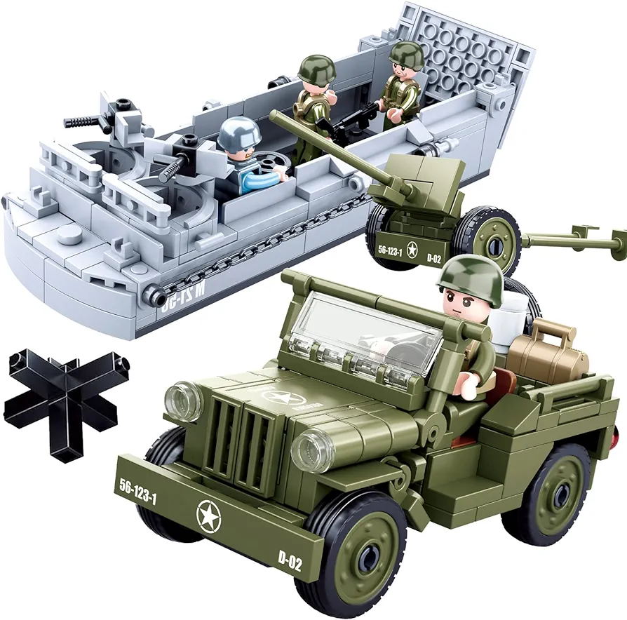 World War 2 Landing Craft Building Toys WW2 Military Vehicle Brick Set, WWII Army Warship Boat Model Block with 4 Soldiers Figures (325 Pieces)