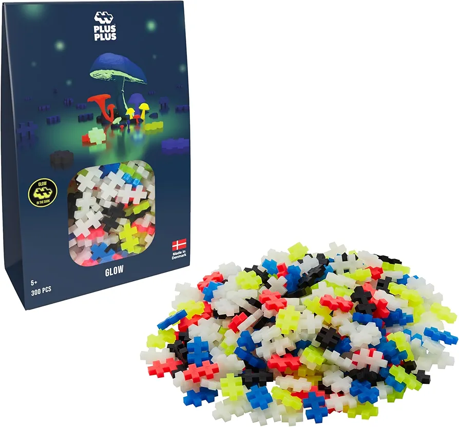 Plus-Plus - Glow Colour Mix - 300 Pieces - Building Blocks, Building, Developing Toys for Kids, STEM, STEAM, Produced in Denmark