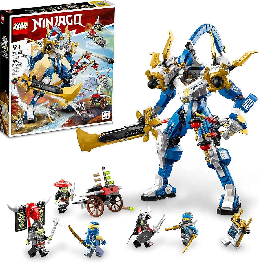 LEGO NINJAGO Jay’s Titan Mech 71785, Large Action Figure Set, Battle Toy for Kids, Boys and Girls with 5 Minifigures & Stud-Shooting Crossbow Playset