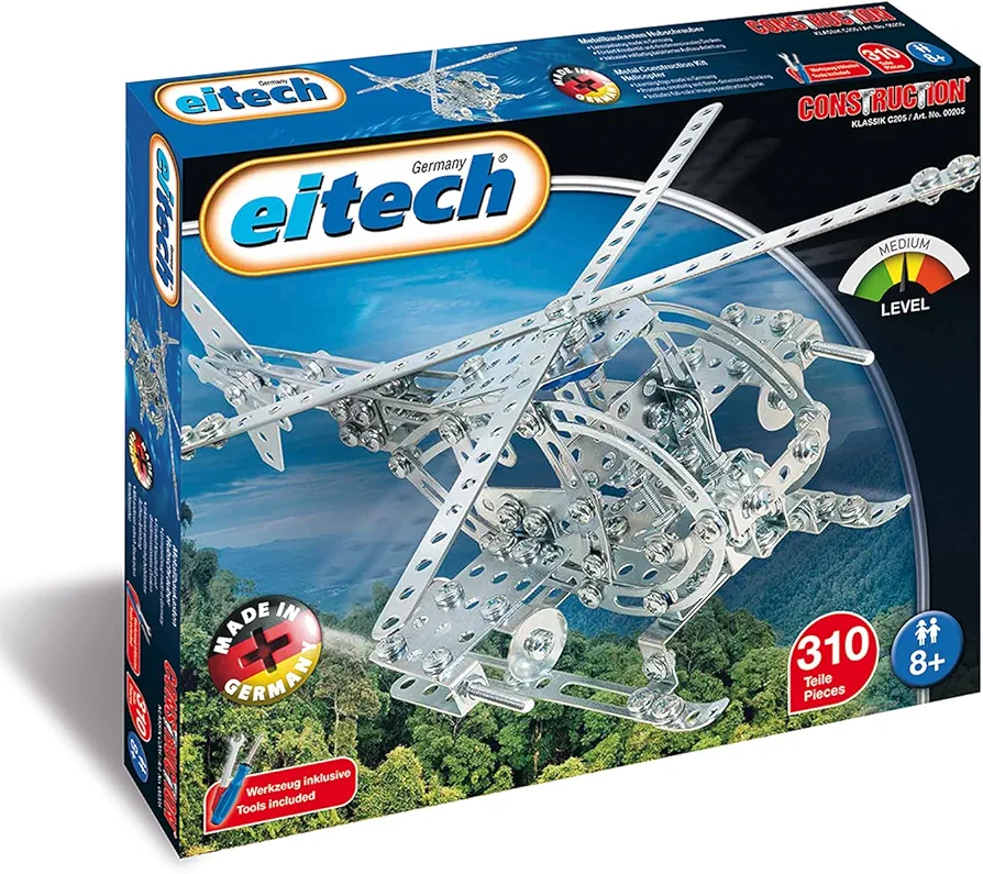 Eitech Army Helicopter Construction Set Educational STEM Toy- Intro to Engineering and STEAM Learning, Build and Play Steel Construction Set with 310+ Pieces