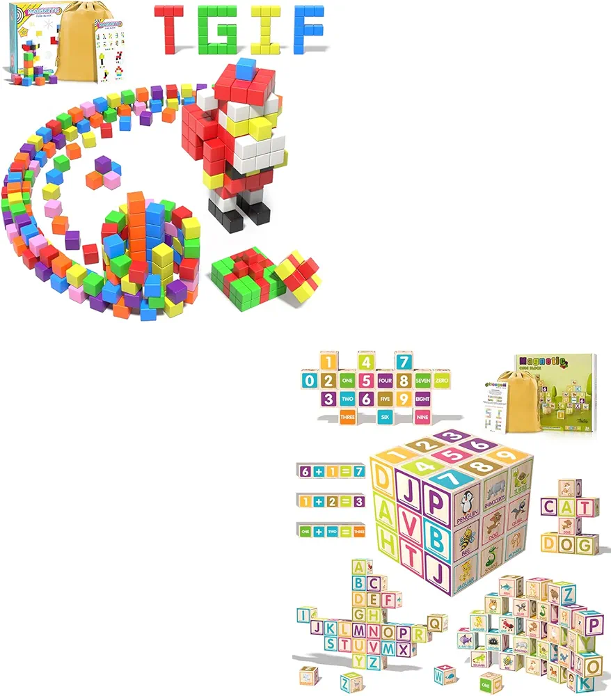 Magnetic Blocks Classroom Must Have Educational Magnet Number Letter Building Cubes Toys for Kids Preschool, Stem Numberblocks Learning Math Counting 123 and Reading Alphabet ABC for Toddlers