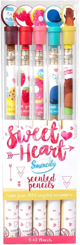 Scentco Sweetheart Smencils - HB #2 Scented Pencils, 5 Count, Stocking Stuffer, Gifts for Kids, School Supplies, Classroom Rewards