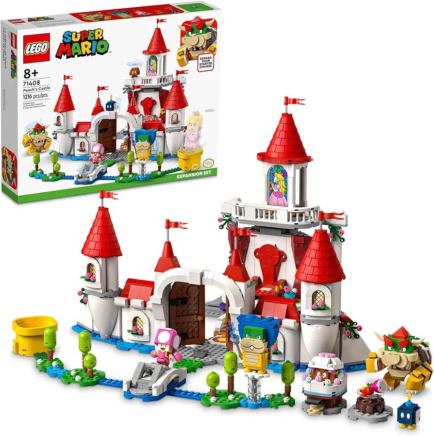 LEGO Super Mario Peach’s Castle Expansion Set 71408, Buildable Game Toy, Gifts for Kids Aged 8 Plus with Time Block plus Bowser and Toadette Figures, to Combine with Starter Course