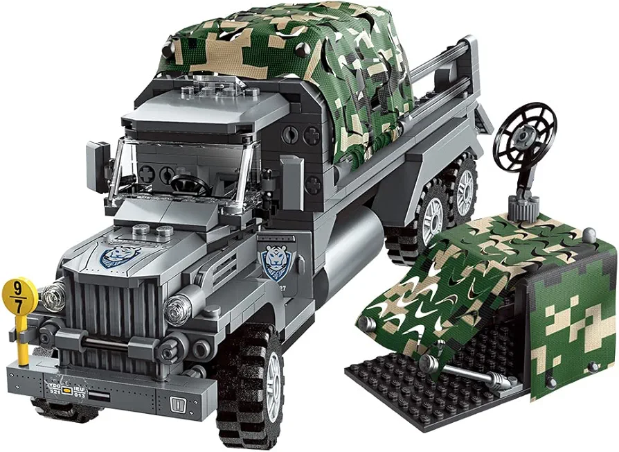 QMAN Military Vehicle Building Blocks Sets, WW2 Army Building Blocks Set WWII Toyswith 4 Soldiers Toys Gift for Boy Ages 6-12 Years(386 Pieces)