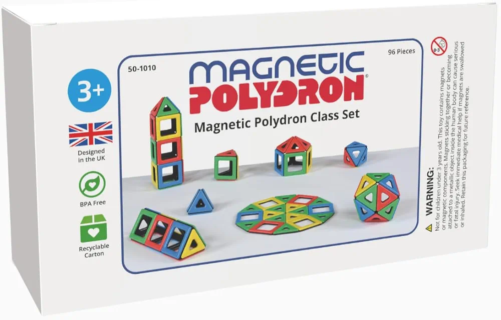 Polydron Kids Magnetic Class Educational Construction Set - Multicolored - Development Creative Building Kit - Geometry 3D Toy 3+ Years - 96 Pieces