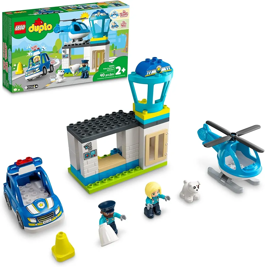 LEGO DUPLO Rescue Police Station 10959 Push & Go Car Toy with Lights and Siren plus Helicopter, Early Learning Toys for Toddlers, Boys & Girls 2 Plus Years Old