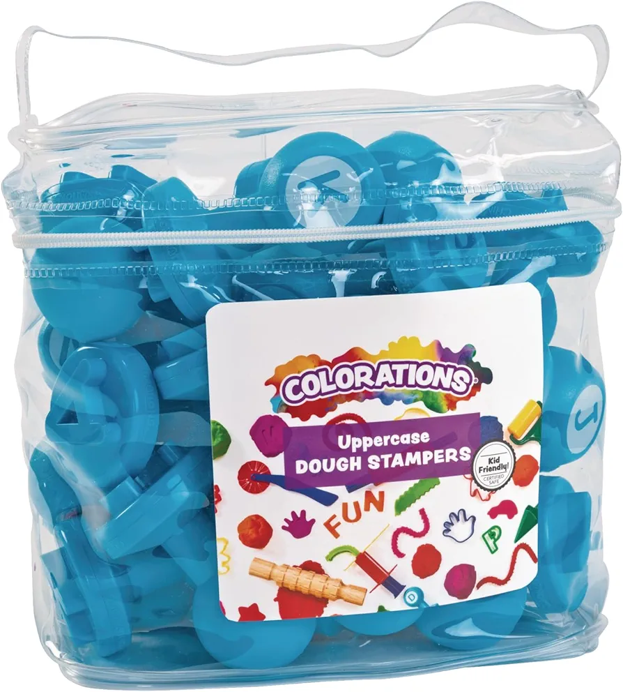 Colorations Alphabet Dough Stampers Set, Uppercase Letters – Set of 26 Letter Stamps, Fun ABC Learning Tool for Toddlers, Ideal for Classroom and Home Learning