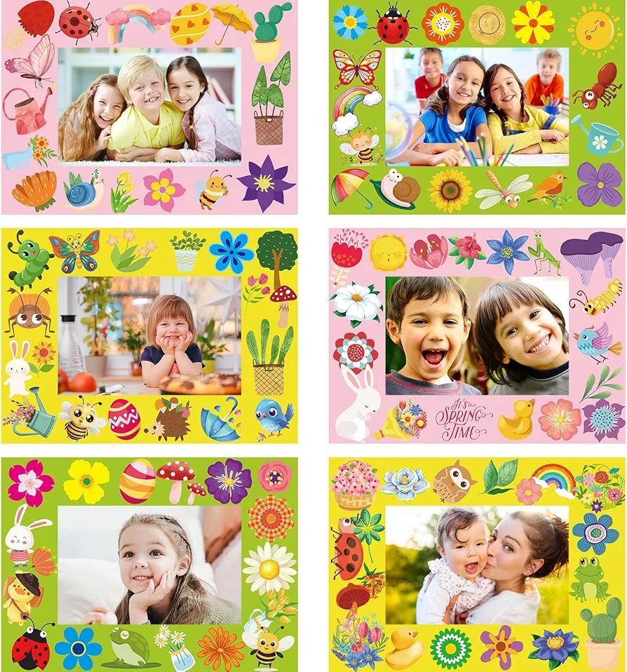 Spring Craft for Kids Hello Spring Picture Frame Craft Kits Mothers Day Photo Frames with Flowers for Class Game Activities Mother's Party Favor Supplies 30 Pack