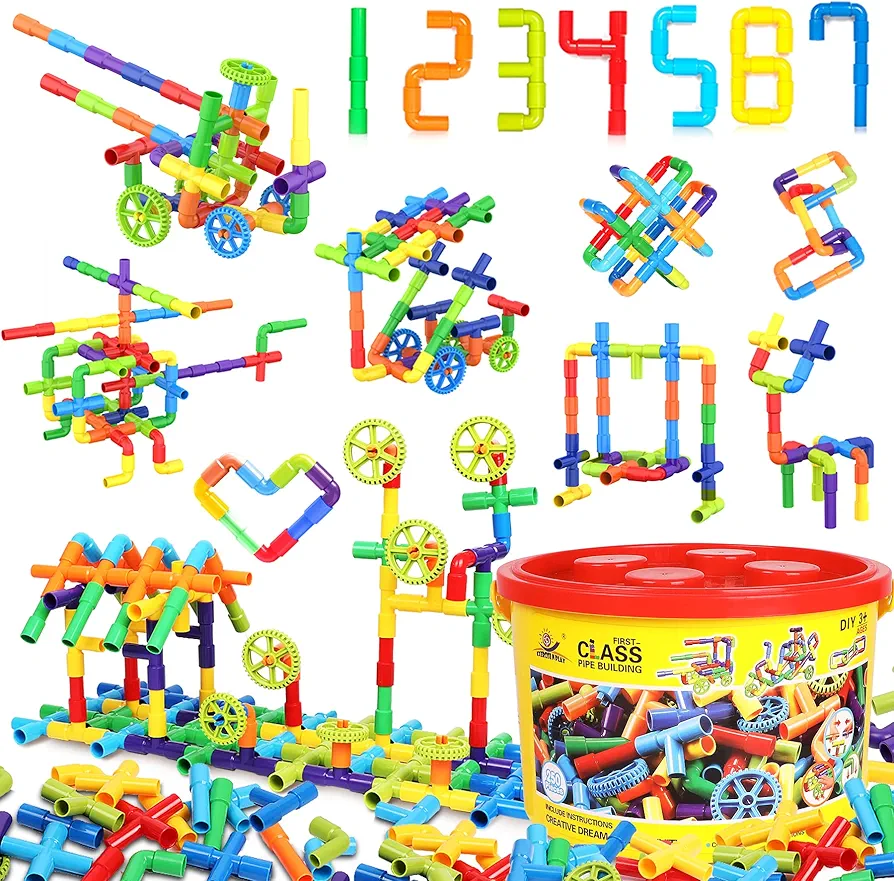 EP EXERCISE N PLAY Kids STEM Educational Toys Creative Tube Locks Construction Kit Pipe Building Sets Preschool Learning Toys, Present Gift for Kids Boys and Girls 3+, 250 Pieces