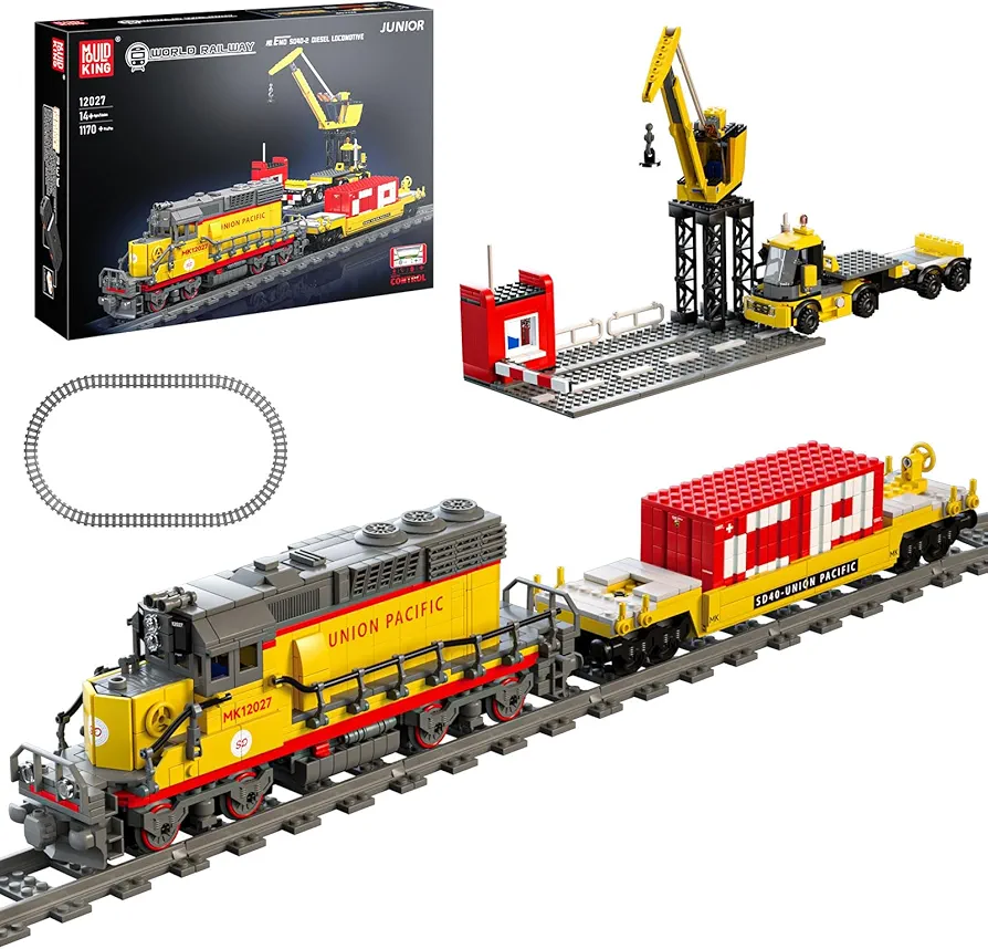 Mould King Train Set EMD SD40-2 Diesel Locomotive Trian Sets Building Toys,12027 Construction Toys Remote Control Train Models Building Blocks, RC Train Toys Model Trains for Adults Kids 14+(1170 PCS)