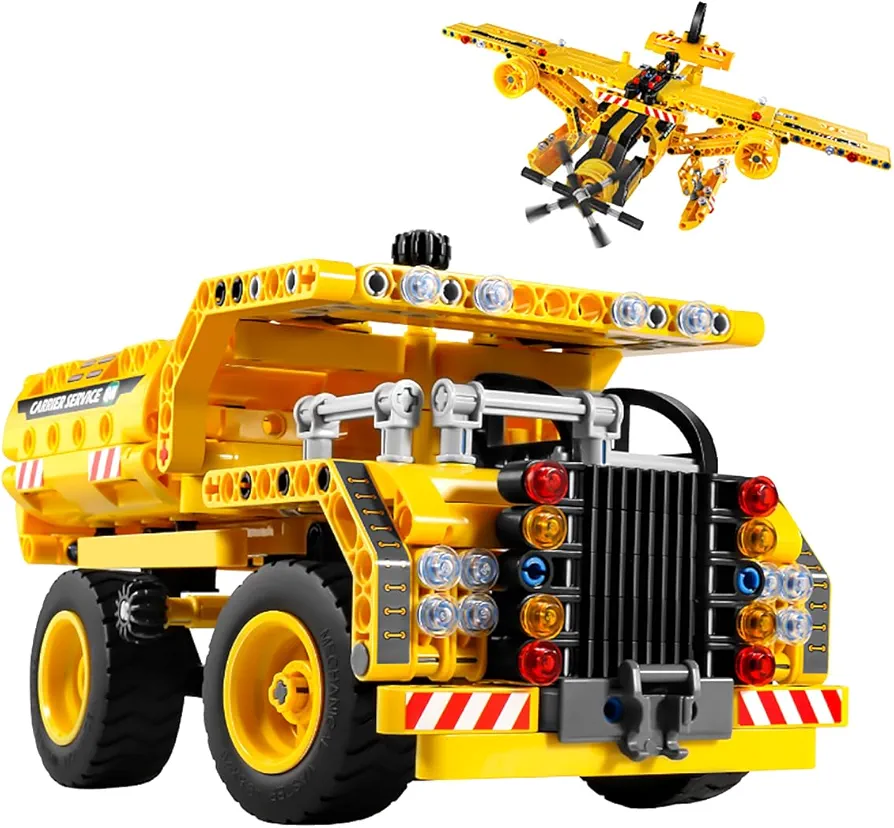 DAHONPA Airplane or Dump Truck Building blocks(400+ Pcs), 2 in 1 Construction Engineering Kit Educational STEM Toy, Gift for Boys