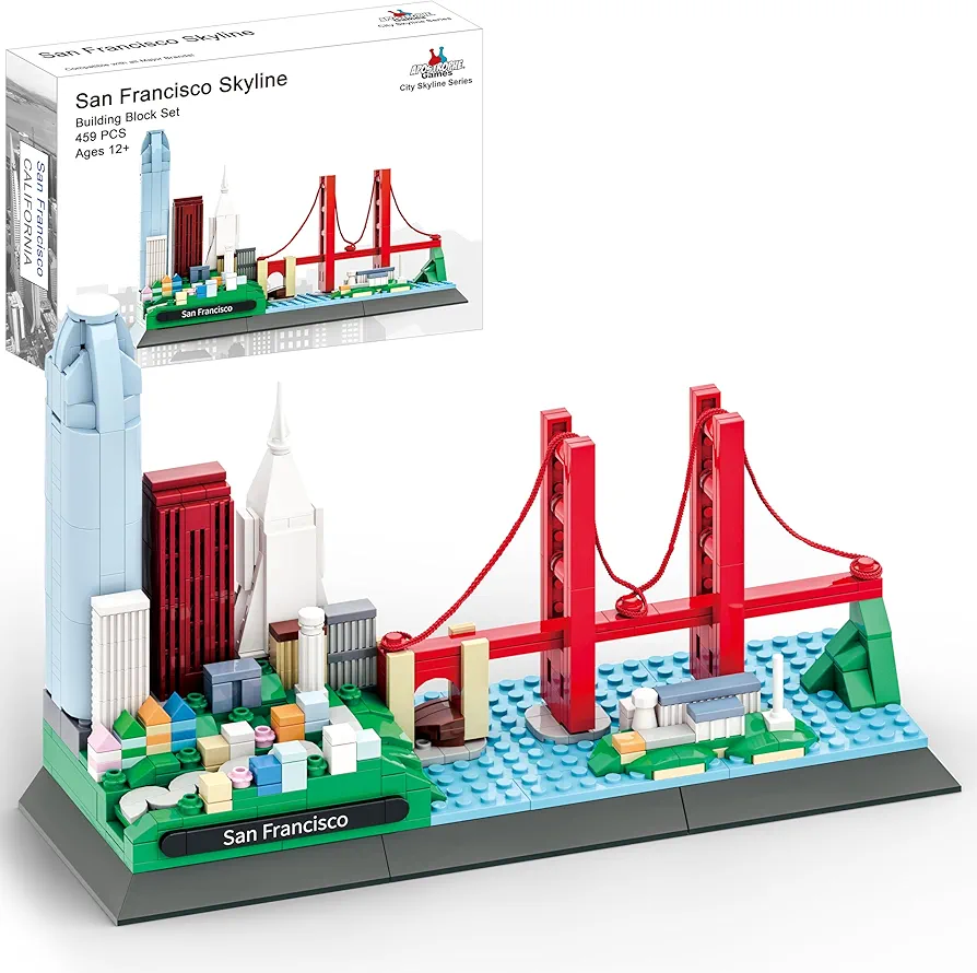 Apostrophe Games San Francisco Skyline Building Block Set (459 Pieces) Features Golden Gate Bridge and More - Architecture Model for Kids and Adults