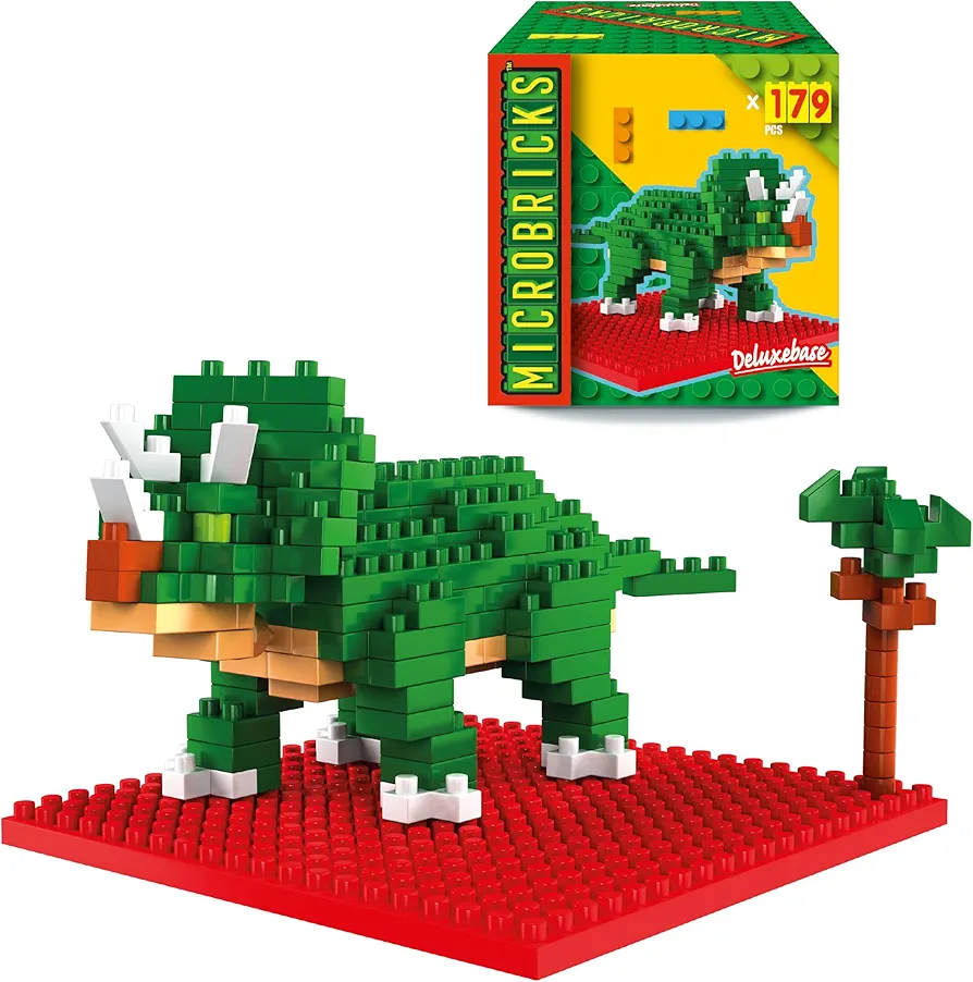 Triceratops from Deluxebase. Jurassic Themed 3D Mini Blocks Building Toys, Easy to Use Mini Bricks Dinosaur Puzzle. Great Prehistoric Educational Toys and Kids Party Favors.