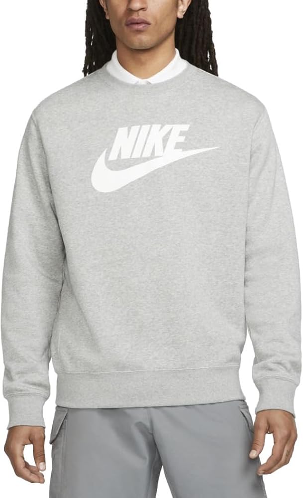 Nike Sportswear Club Fleece Men's Graphic Crew (US, Alpha, Small, Regular, Regular, Black/White)