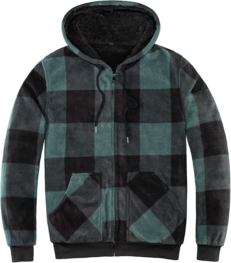 ZENTHACE Men's Thicken Sherpa Lined Checkered Flannel Hoodie Shirt Jacket