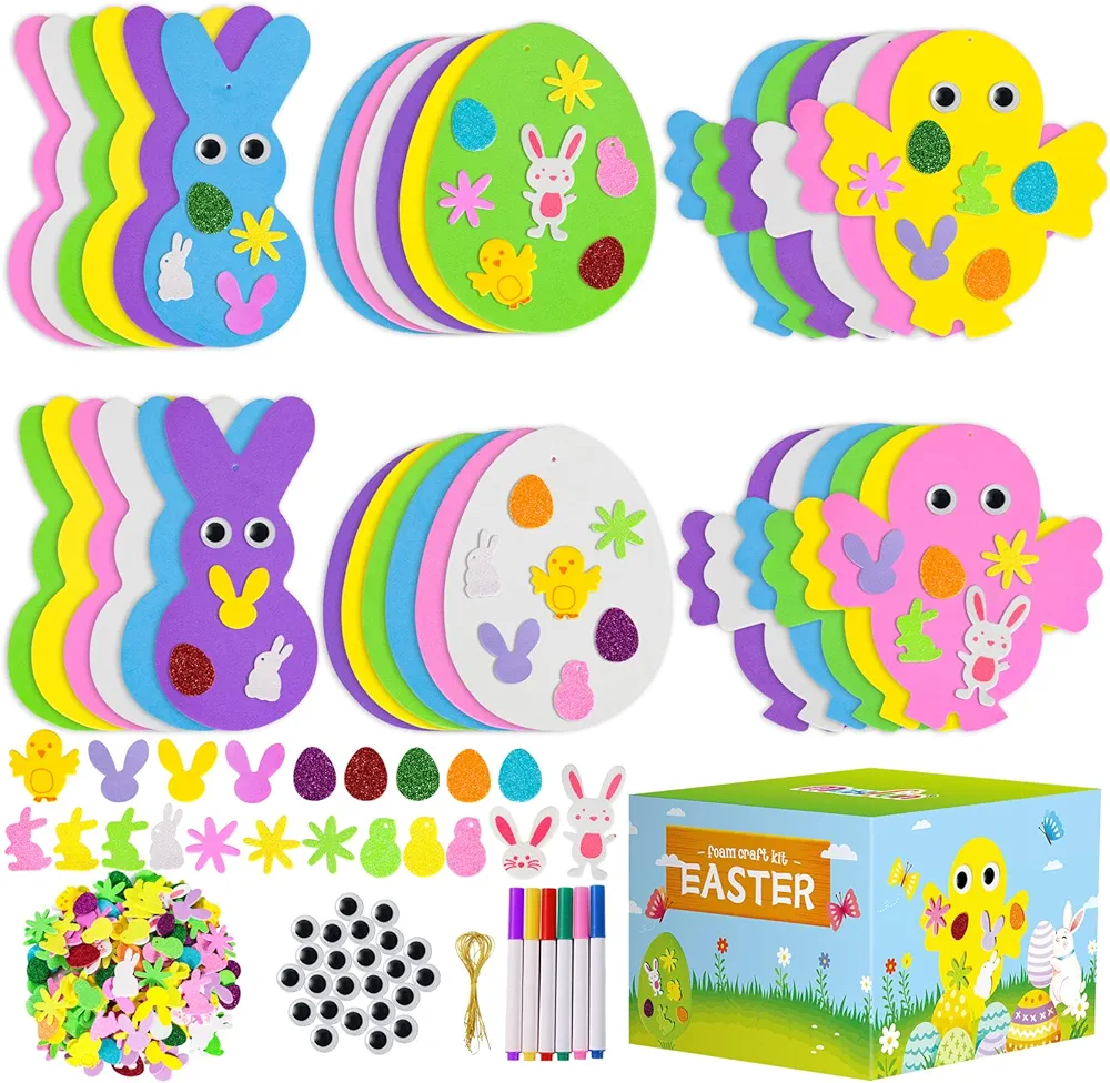 Max Fun 302pcs Easter Foam Stickers Set DIY Crafts Egg Bunny Chick Easter Decorations for Kids Crafts Party Favors Supplies Easter Craft Kits for Kids (Easter Egg+Bunny+Chicks)