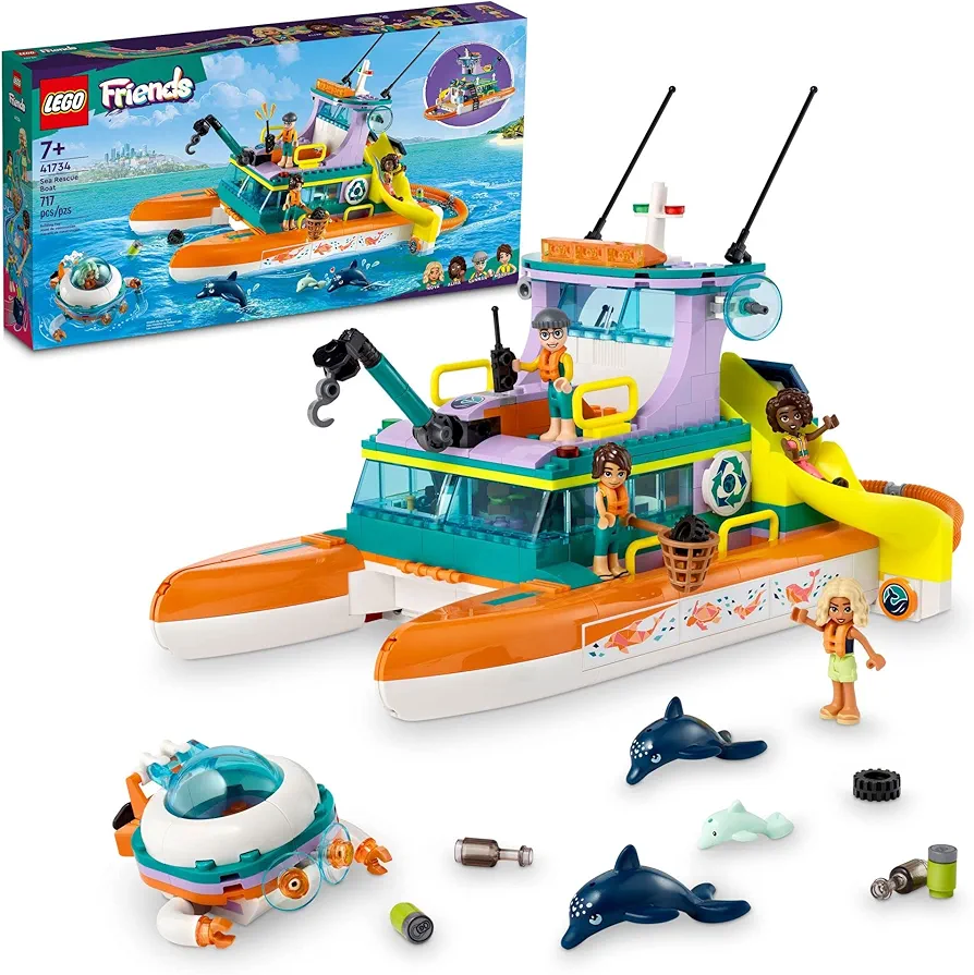 LEGO Friends Sea Rescue Boat 41734 Building Toy Set for Boys & Girls Ages 7+ Who Love The Sea, includes 4 Mini-Dolls, a Submarine, Baby Dolphin and Toy Accessories for Ocean Life Role Play