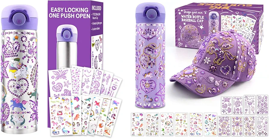 School Supplies for Girls, Decorate Your Own Water Bottle Kits for Girls Age 4-6-7-8-10-12 with Cute Stickers DIY Arts and Crafts for School, Birthday Gift & Toys for Kids