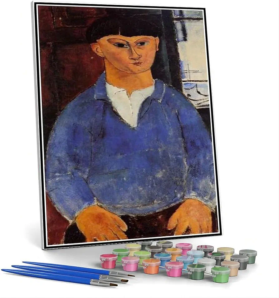 DIY Oil Painting Kit,Portrait of Moise Kisling Painting by Amedeo Modigliani Arts Craft for Home Wall Decor