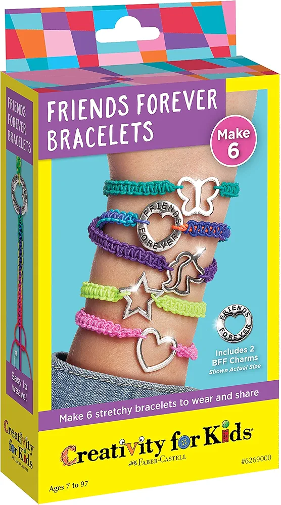 Creativity for Kids Friends Forever Bracelet Craft Kit - Create DIY 6 Friendship Charm Bracelets - Complete Kids Jewelry Kit