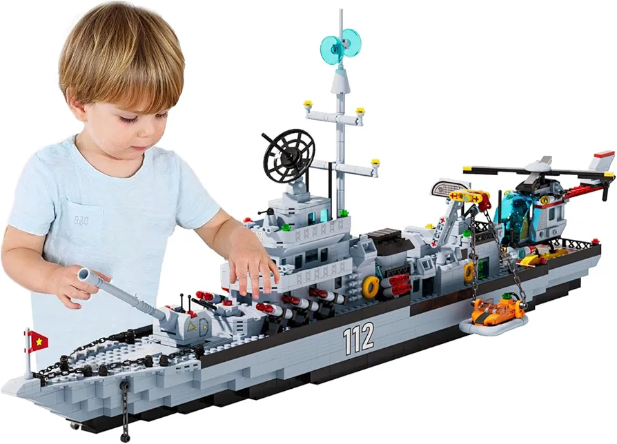 Battleship Building Set for Adults Men, X-Large 6-in-1 Military Battle Boat Ship WW2 Navy Warship Toys Kits MOC Model Birthday Gift for Boys Age 8-14,14+ Compatible with Lego (1456 PCS)