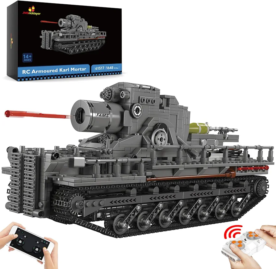 JMBricklayer Army Tank Toys Building Blocks Set 61517, WW2 RC Armoured Mortar Model Kit, Military Historical Collection Building Block for Ages 8+, Great Birthday Party Gifts for Teens, Adults