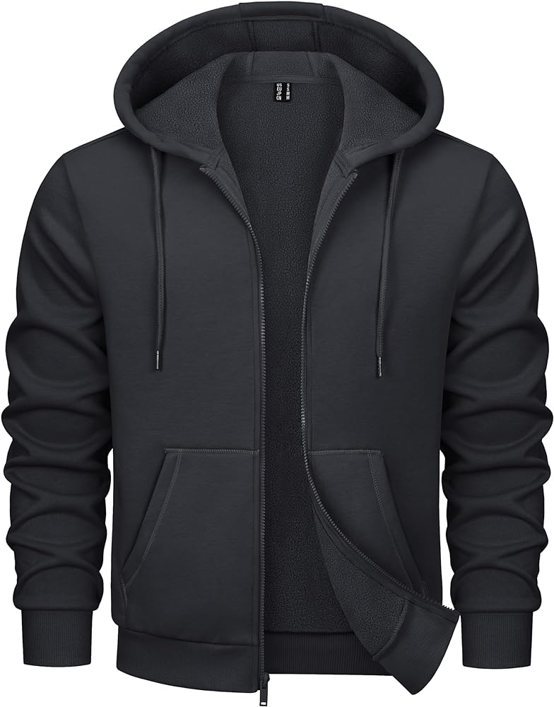 MAGCOMSEN Men's Fleece Hoodie Full Zip Hoodies Jacket Warm Fuzzy Winter Coats With Hood Athletic Sweatshirt