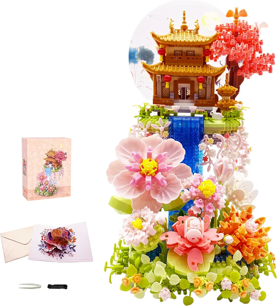 Micro Building Blocks Sets，Chinese Flower House Architecture and Cherry Blossom Bonsai Tree Building Toys for Adults，Japanese Sakura House Model，Creative Mini Bricks Gift for Kids 14+，2888 PCS